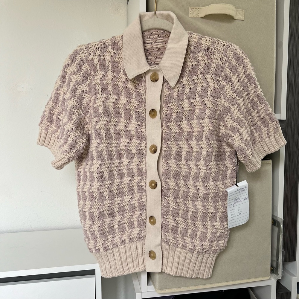 Anine Bing Tommy Cardigan Sweater in Lavender and Cream NWT